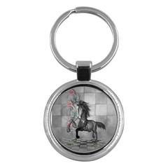 Wonderful Black And White Horse Key Chain (round) by FantasyWorld7