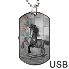 Wonderful Black And White Horse Dog Tag Usb Flash (one Side) by FantasyWorld7