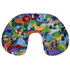 Animated Safari Animals Background Travel Neck Pillow by Vaneshart