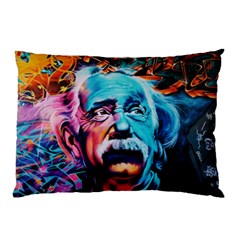 Albert Einstein Retro Wall Graffiti Blue Pink Orange Modern Urban Art Grunge Pillow Case by snek