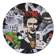 Frida Kahlo Brick Wall Graffiti Urban Art With Grunge Eye And Frog  Magnet 5  (round) by snek