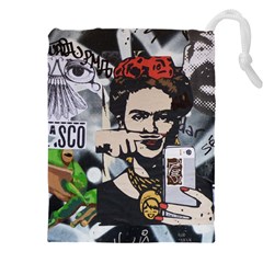 Frida Kahlo Brick Wall Graffiti Urban Art With Grunge Eye And Frog  Drawstring Pouch (5xl) by snek