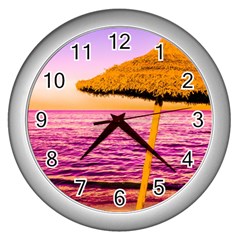 Pop Art Beach Umbrella  Wall Clock (silver) by essentialimage