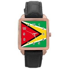 Flag Of Guyana Rose Gold Leather Watch  by trulycreative