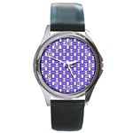 Purple  White  Abstract Pattern Round Metal Watch