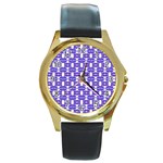 Purple  White  Abstract Pattern Round Gold Metal Watch