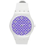 Purple  White  Abstract Pattern Round Plastic Sport Watch (M)