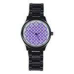 Purple  White  Abstract Pattern Stainless Steel Round Watch