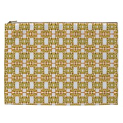 Yellow  White  Abstract Pattern Cosmetic Bag (xxl) by BrightVibesDesign