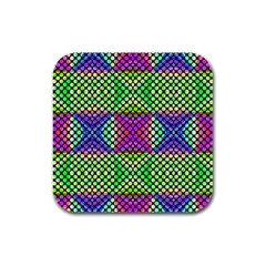 Bright  Circle Abstract Black Green Pink Blue Rubber Square Coaster (4 Pack)  by BrightVibesDesign