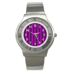 Circles Lines Black Pink Stainless Steel Watch by BrightVibesDesign