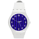 Circles Lines Black Blue Round Plastic Sport Watch (M) Front