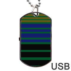Black Stripes Green Olive Blue Dog Tag Usb Flash (two Sides) by BrightVibesDesign