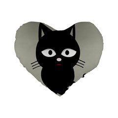 Cat Pet Cute Black Animal Standard 16  Premium Heart Shape Cushions by HermanTelo