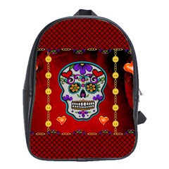 Awesome Sugar Skull With Hearts School Bag (xl) by FantasyWorld7