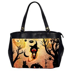 Funny Halloween Design, Pumpkin, Cat, Owl And Crow Oversize Office Handbag (2 Sides) by FantasyWorld7