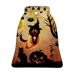 Funny Halloween Design, Pumpkin, Cat, Owl And Crow Bell Ornament (two Sides) by FantasyWorld7