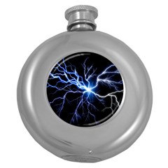 Blue Thunder Colorful Lightning Graphic Impression Round Hip Flask (5 Oz) by picsaspassion