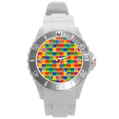 Background Colorful Abstract Round Plastic Sport Watch (l) by HermanTelo