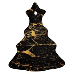 Black Marble Texture With Gold Veins Floor Background Print Luxuous Real Marble Christmas Tree Ornament (two Sides) by genx