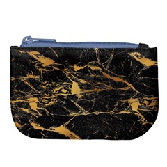 Black Marble Texture With Gold Veins Floor Background Print Luxuous Real Marble Large Coin Purse by genx