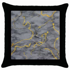 Marble Neon Retro Light Gray With Gold Yellow Veins Texture Floor Background Retro Neon 80s Style Neon Colors Print Luxuous Real Marble Throw Pillow Case (black) by genx