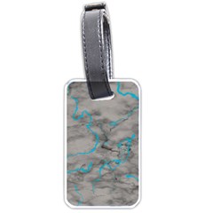 Marble Light Gray With Bright Cyan Blue Veins Texture Floor Background Retro Neon 80s Style Neon Colors Print Luxuous Real Marble Luggage Tag (one Side) by genx