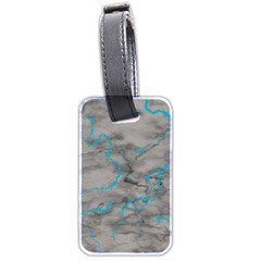 Marble Light Gray With Bright Cyan Blue Veins Texture Floor Background Retro Neon 80s Style Neon Colors Print Luxuous Real Marble Luggage Tag (two Sides) by genx