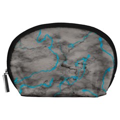 Marble Light Gray With Bright Cyan Blue Veins Texture Floor Background Retro Neon 80s Style Neon Colors Print Luxuous Real Marble Accessory Pouch (large) by genx