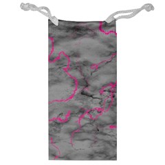 Marble Light Gray With Bright Magenta Pink Veins Texture Floor Background Retro Neon 80s Style Neon Colors Print Luxuous Real Marble Jewelry Bag by genx