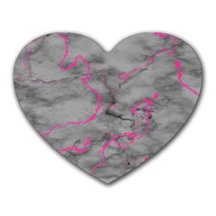 Marble Light Gray With Bright Magenta Pink Veins Texture Floor Background Retro Neon 80s Style Neon Colors Print Luxuous Real Marble Heart Mousepads by genx