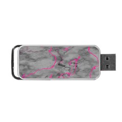 Marble Light Gray With Bright Magenta Pink Veins Texture Floor Background Retro Neon 80s Style Neon Colors Print Luxuous Real Marble Portable Usb Flash (two Sides) by genx