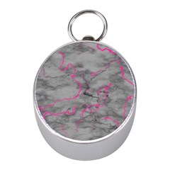 Marble Light Gray With Bright Magenta Pink Veins Texture Floor Background Retro Neon 80s Style Neon Colors Print Luxuous Real Marble Mini Silver Compasses by genx