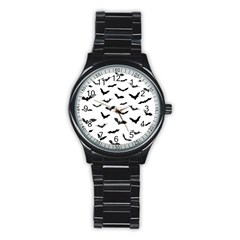 Bats Pattern Stainless Steel Round Watch by Sobalvarro