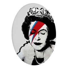 Banksy Graffiti Uk England God Save The Queen Elisabeth With David Bowie Rockband Face Makeup Ziggy Stardust Oval Ornament (two Sides) by snek