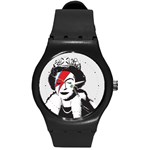 Banksy graffiti UK England God Save the Queen Elisabeth with David Bowie rockband face makeup Ziggy Stardust Round Plastic Sport Watch (M)