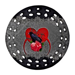Wonderful Crow On A Heart Round Filigree Ornament (two Sides) by FantasyWorld7