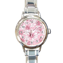 Pink Flowers Round Italian Charm Watch by Sobalvarro