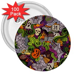 Halloween Doodle Vector Seamless Pattern 3  Buttons (100 Pack)  by Sobalvarro