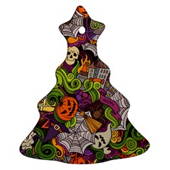 Halloween Doodle Vector Seamless Pattern Christmas Tree Ornament (two Sides) by Sobalvarro