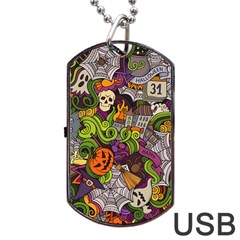 Halloween Doodle Vector Seamless Pattern Dog Tag Usb Flash (two Sides) by Sobalvarro