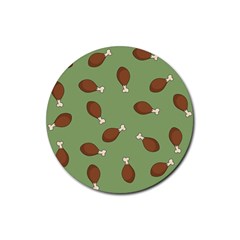 Turkey Leg Pattern - Thanksgiving Rubber Coaster (round)  by Valentinaart