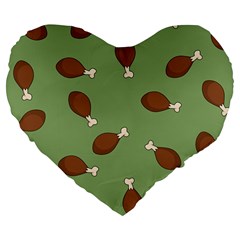 Turkey Leg Pattern - Thanksgiving Large 19  Premium Flano Heart Shape Cushions by Valentinaart