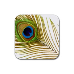 Peacock Feather Plumage Colorful Rubber Coaster (square)  by Sapixe