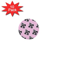 French France Fleur De Lys Metal Pattern Black And White Antique Vintage Pink And Black Rocker 1  Mini Buttons (10 Pack)  by Quebec
