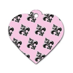 French France Fleur De Lys Metal Pattern Black And White Antique Vintage Pink And Black Rocker Dog Tag Heart (two Sides) by Quebec