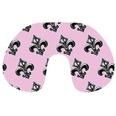 French France Fleur De Lys Metal Pattern Black And White Antique Vintage Pink And Black Rocker Travel Neck Pillow by Quebec