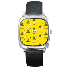 Gadsden Flag Don t Tread On Me Yellow And Black Pattern With American Stars Square Metal Watch by snek