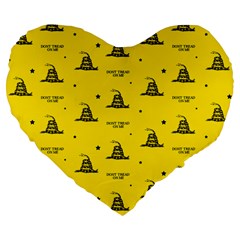 Gadsden Flag Don t Tread On Me Yellow And Black Pattern With American Stars Large 19  Premium Heart Shape Cushions by snek