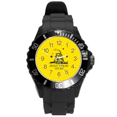 Gadsden Flag Don t Tread On Me Yellow And Black Pattern With American Stars Round Plastic Sport Watch (l) by snek